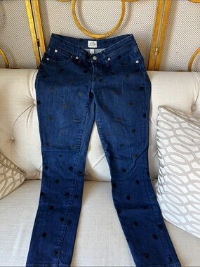 J. Crew Dark Blue Skinny Jeans with Black Polka Dots